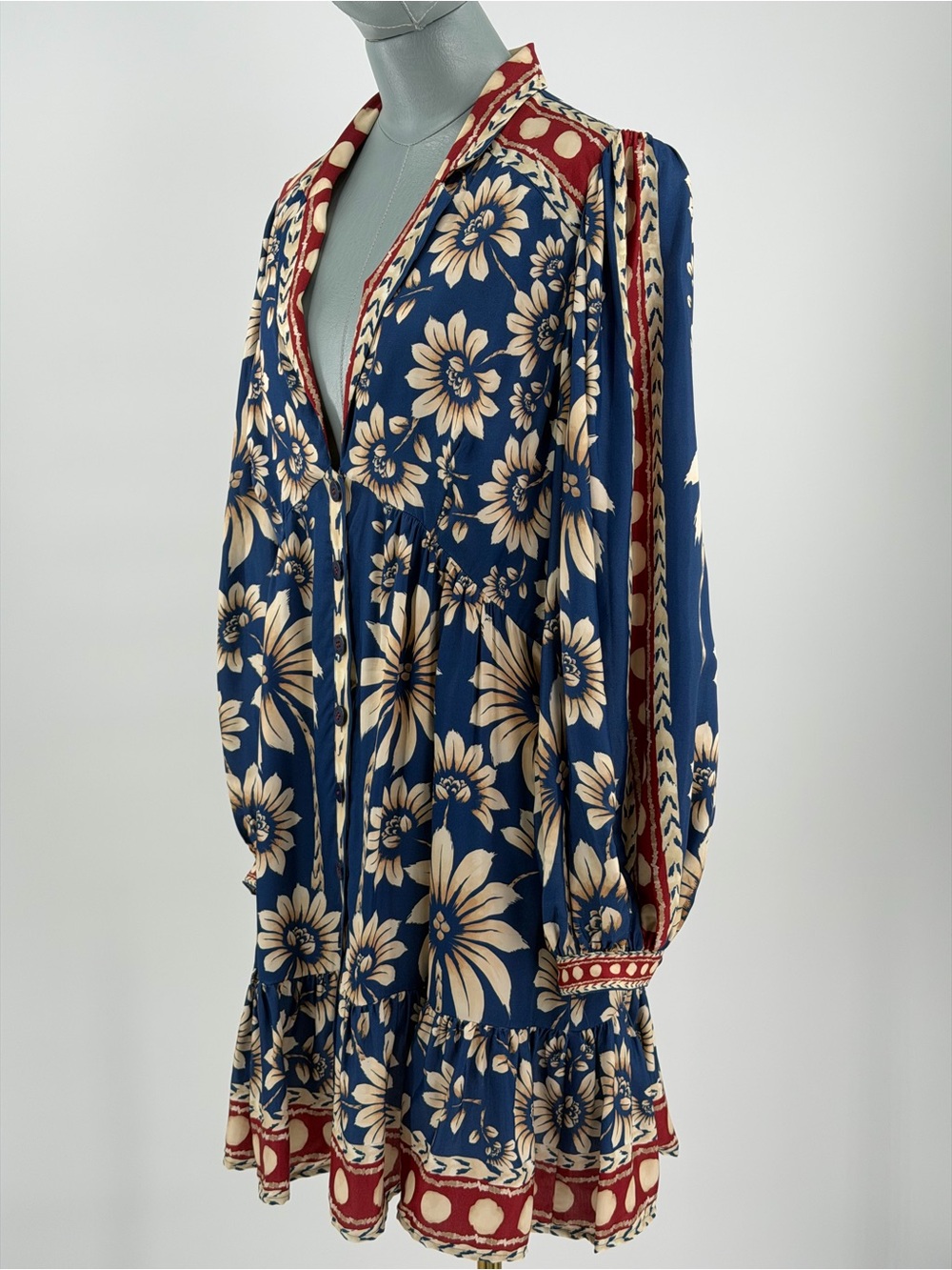 🆕 FARM Rio 🧿 NWOT Luna Floral Printed Mini Dress, Blue - Sz Large - Picture 11 of 16
